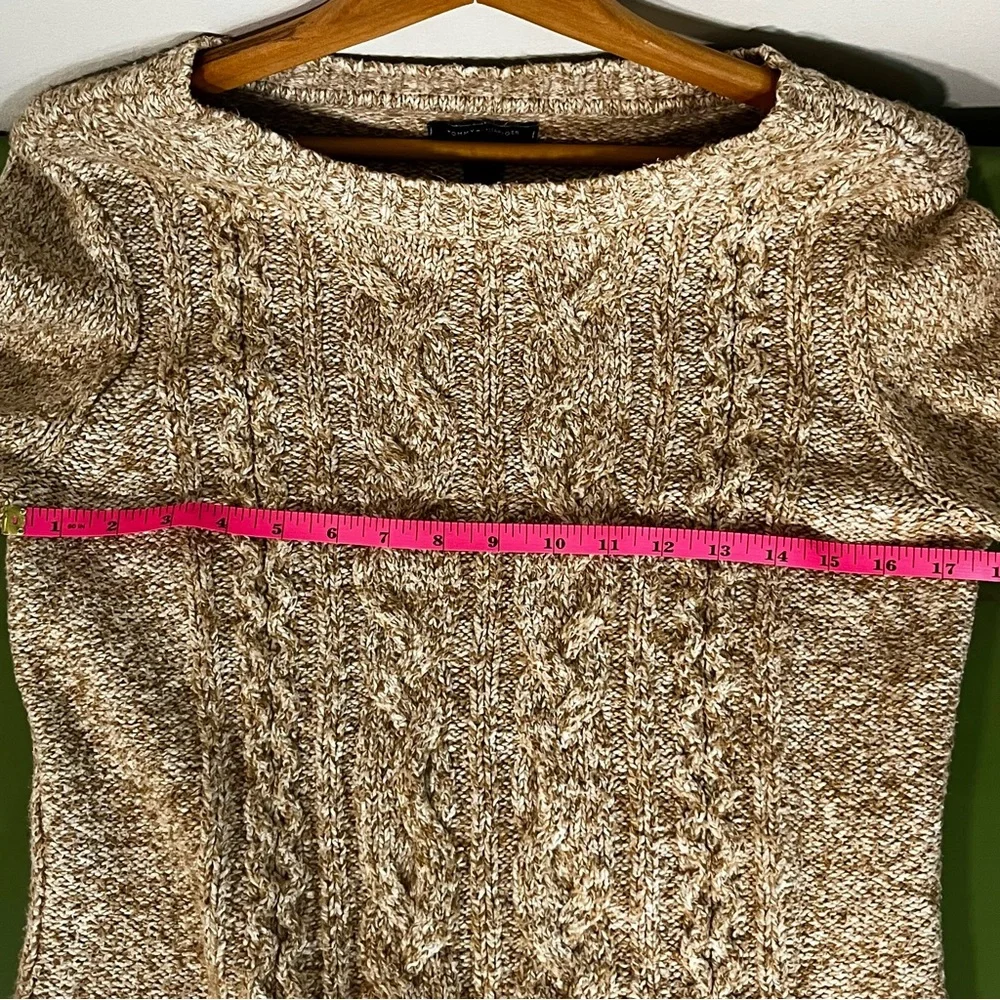 Tommy Hilfiger Oatmeal Crew Cable Knit Women’s Sweater Elbow Patches Size M